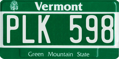 VT license plate PLK598