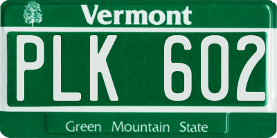VT license plate PLK602