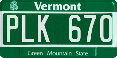 VT license plate PLK670