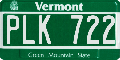 VT license plate PLK722
