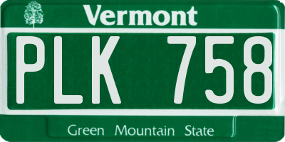 VT license plate PLK758