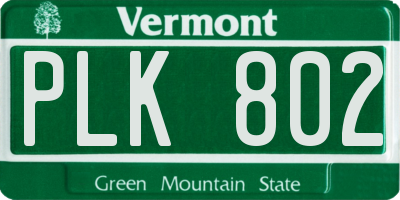 VT license plate PLK802