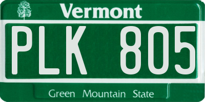 VT license plate PLK805