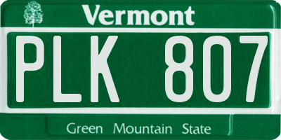 VT license plate PLK807