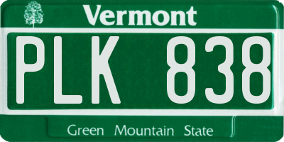VT license plate PLK838