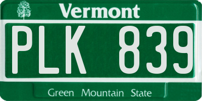 VT license plate PLK839