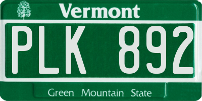 VT license plate PLK892