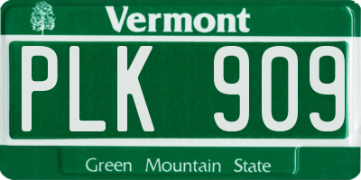 VT license plate PLK909