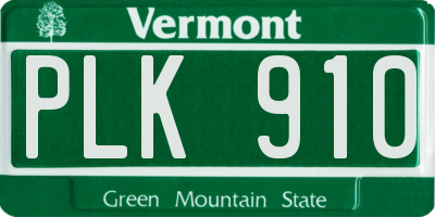 VT license plate PLK910