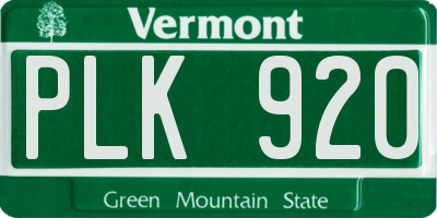 VT license plate PLK920