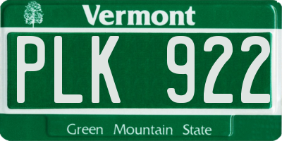 VT license plate PLK922