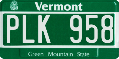VT license plate PLK958