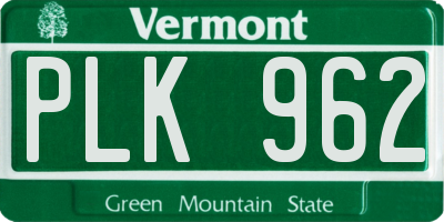 VT license plate PLK962