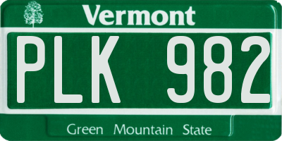 VT license plate PLK982
