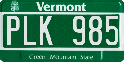 VT license plate PLK985