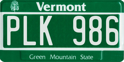 VT license plate PLK986