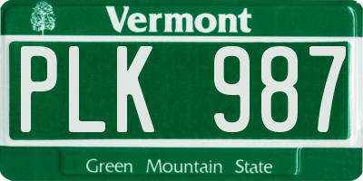 VT license plate PLK987