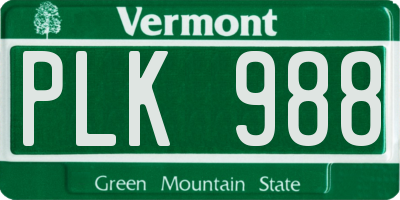 VT license plate PLK988
