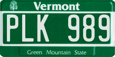 VT license plate PLK989