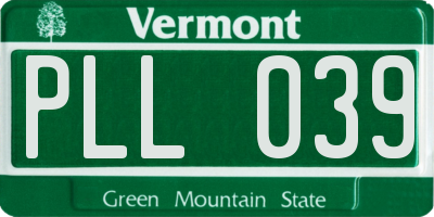 VT license plate PLL039