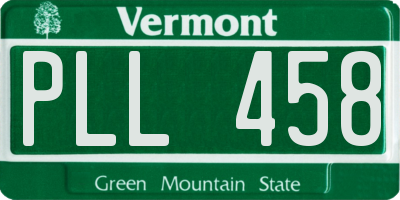 VT license plate PLL458