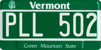 VT license plate PLL502