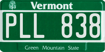 VT license plate PLL838