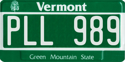 VT license plate PLL989
