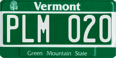 VT license plate PLM020