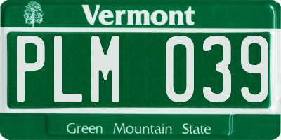 VT license plate PLM039