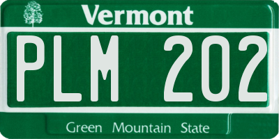 VT license plate PLM202