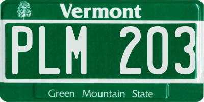 VT license plate PLM203