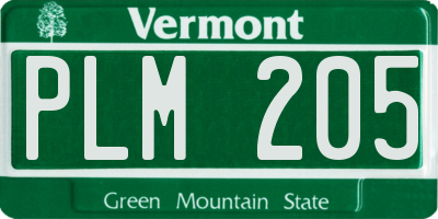 VT license plate PLM205