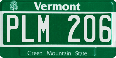 VT license plate PLM206