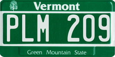 VT license plate PLM209
