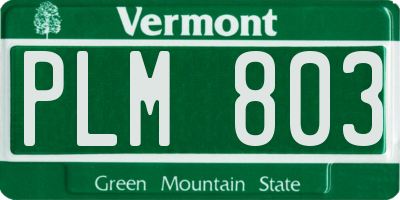 VT license plate PLM803