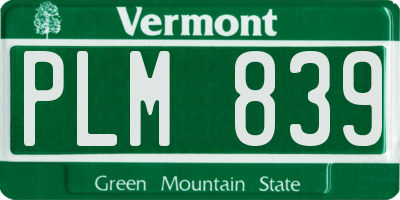 VT license plate PLM839