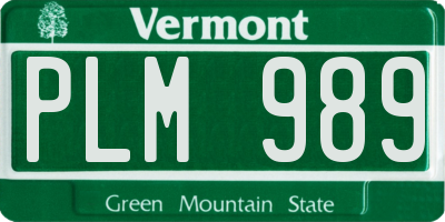 VT license plate PLM989