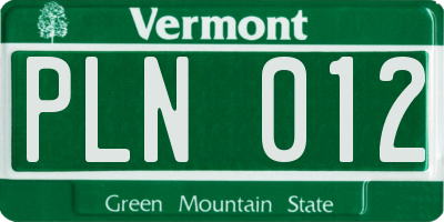 VT license plate PLN012
