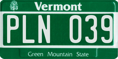 VT license plate PLN039