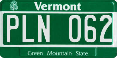 VT license plate PLN062