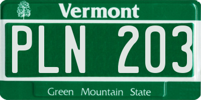 VT license plate PLN203