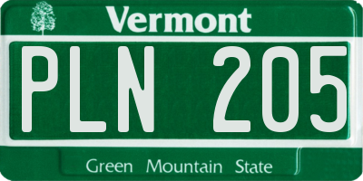 VT license plate PLN205