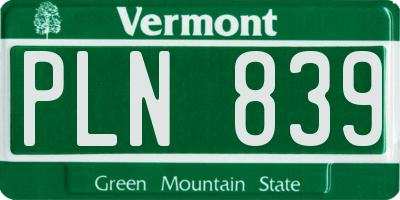 VT license plate PLN839