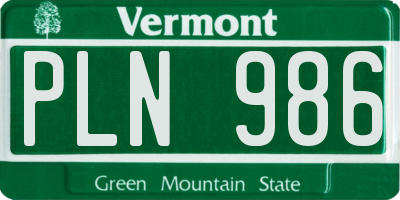 VT license plate PLN986
