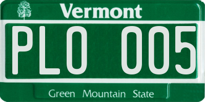 VT license plate PLO005