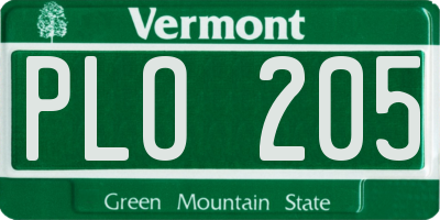 VT license plate PLO205