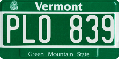 VT license plate PLO839