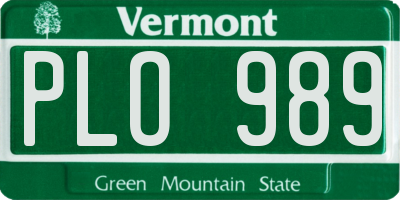 VT license plate PLO989
