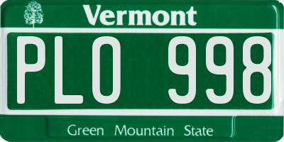 VT license plate PLO998